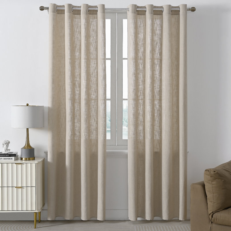 Paire de rideaux semi-transparents avec œillets Draycott, Lin kaki, L 52 po x L 90 po