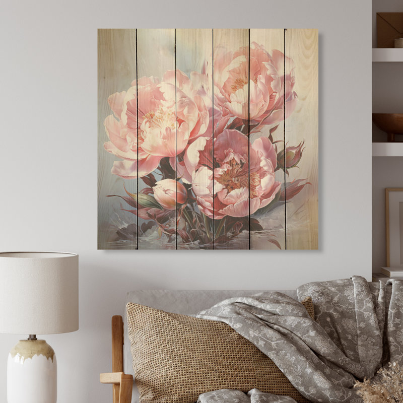 Tulipes, charme en hiver - Tulipes, panneau mural en bois sur bois de pin naturel, H 36 po x l 36 po