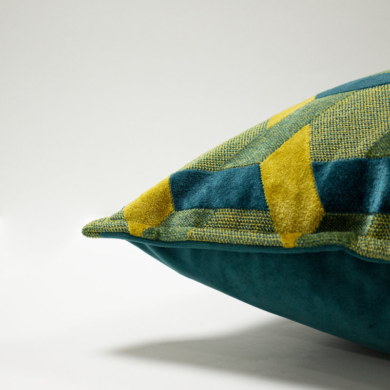Geometric Rectangular Cushion, Teal/Gold