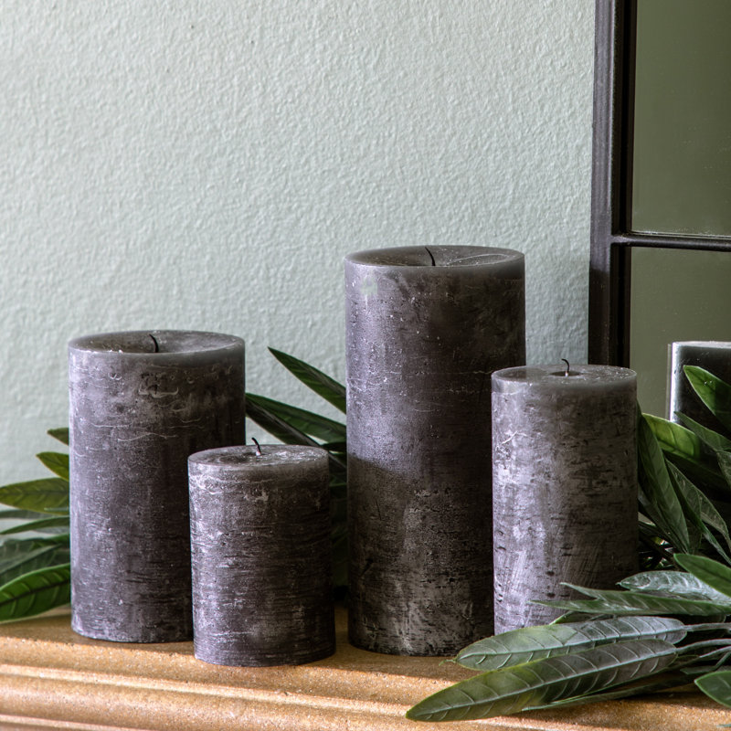 Unscented Pillar Candle, Grey, 14cm H x 9cm W x 9cm D