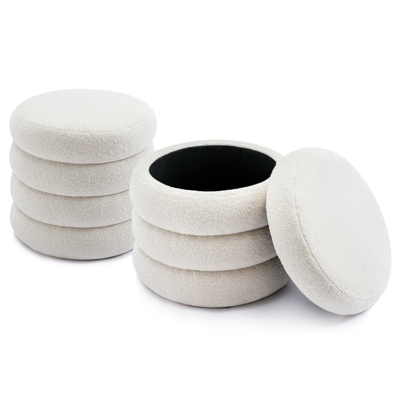 Pouf de rangement rond moderne Widman de 49,5 cm de large, recouvert de tissu, avec compartiment de rangement dissimulé