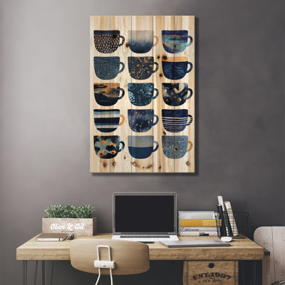 «Pretty Blue Coffee Cups I» par Elisabeth Fredriksson - Impression sur bois sans cadre