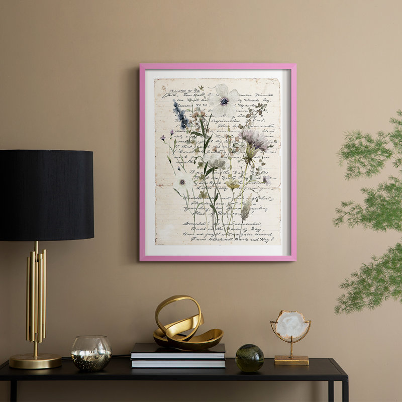 «Flea Market Botanical II», reproduction encadrée - bois massif, Rose, H 11 po x l 9 po