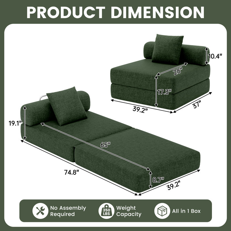 Folding Sofa Bed DIY Combination Modular Sofa Convertible Chenille Couch For Living Room