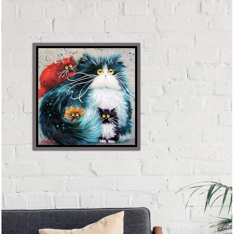 « purrenting » par kim haskins-impression sur image, H 26 po x l 26 po x P 1,5 po, Toile encadrée de bois rustique foncé