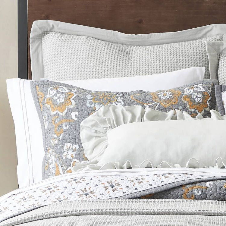 Abbie Cotton Paisley Western Chic Casual Southwestern Reversible Quilt Set, Full/Double Quilt + 2 Standard Pillowcases, Gray
