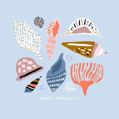 Creative Hand Drawn Seashells Marine Concept. Vector Illustration by SolodkayaMari - Wrapped Canvas Print