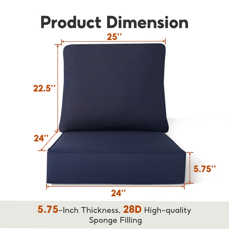 5.75" H Water-Resistant Outdoor Deep Seat Cushion Set with Removable Covers , Blue