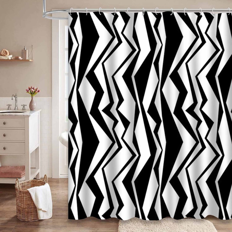 Élégant rideau de douche noir sans couture blanc avec 12 crochets, L 72 po x l 84 po