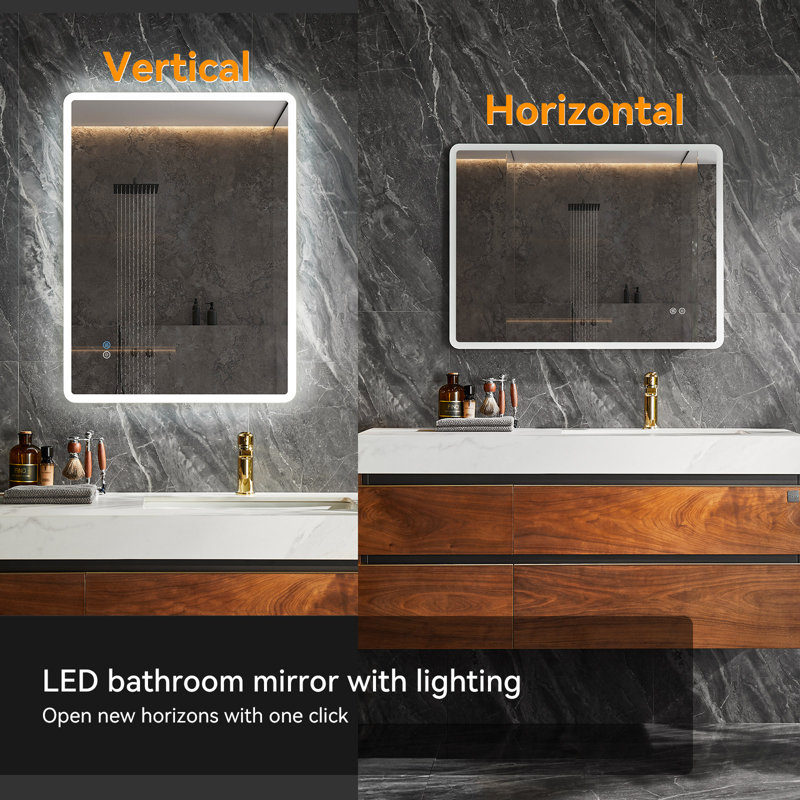 Boleslao LED Lighted Acrylic Framed Wall Mounted Bathroom / Vanity Mirror 50 x 70 cm, 23.62cm H x 31.49cm W