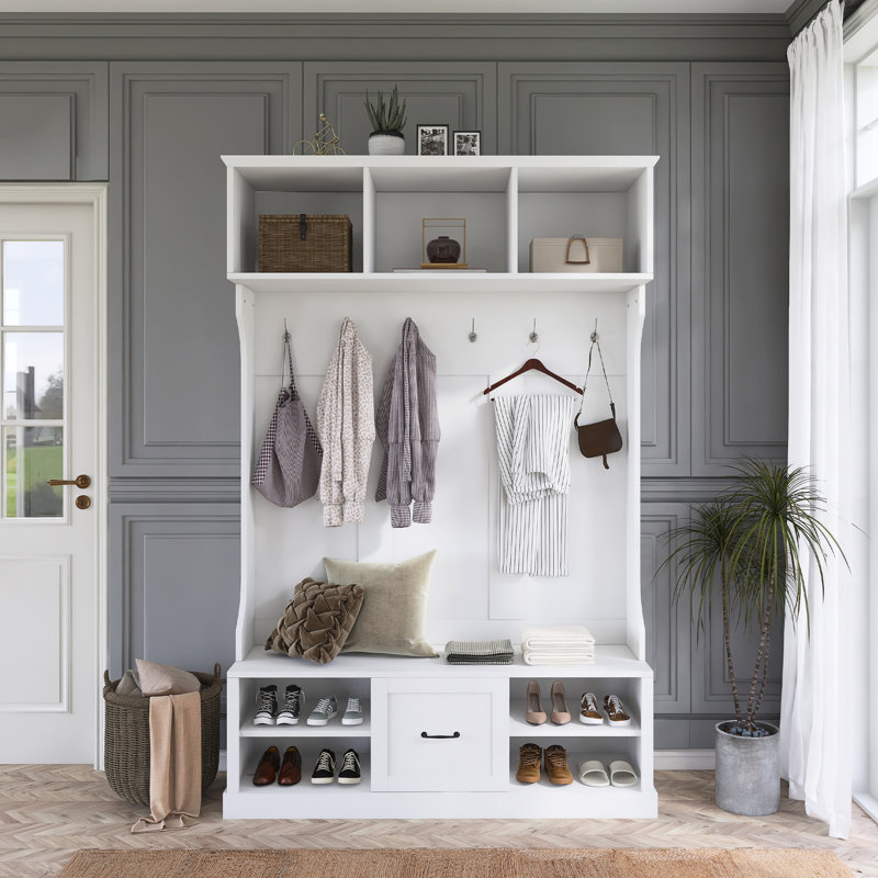 Arbre d'entrée 57 po avec banc et rangement pour chaussures 57 po, Blanc
