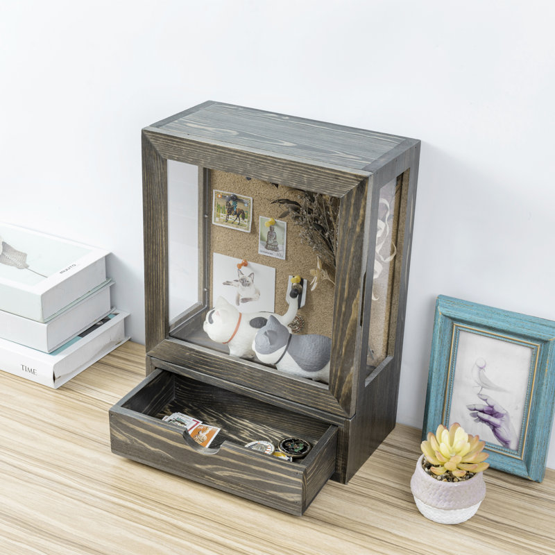Solid Wood Shadow Box with Frame in Brown/Grey