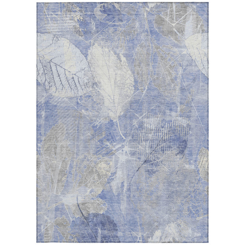 Tapis extérieur lavable floral bleu et ivoire 10 pi x 14 pi denim