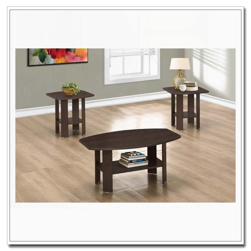 Ensemble de 3 tables basses et tables de bout avec tablettes, Espresso