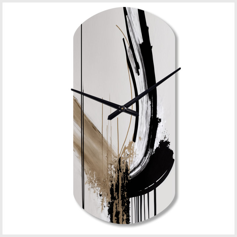 Golden Minimalist Abstract IV - horloge cylindrique abstraite en métal, impression d'horloge murale asymétrique moderne