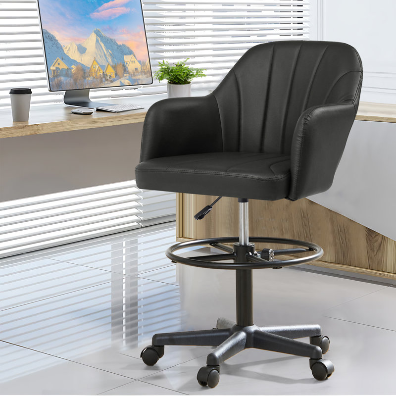 Black Ergonomic Office Chair with PU Leather, Adjustable Swivel Desk Chair, Comfortable Computer Task Chair with Lumbar Support for Home Office or Study