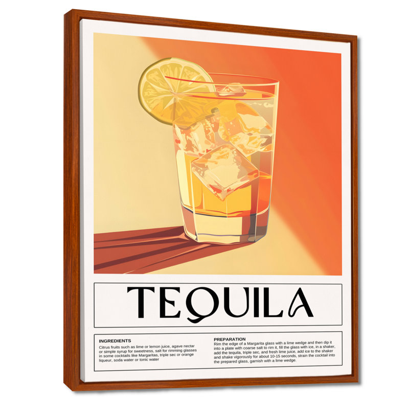 Téquila mexicaine sur les rochers - impression d'art mural cocktails, Cadre flottant brun, H 40 po x l 30 po
