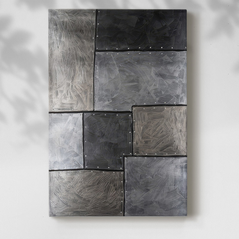 Plaques d'acier I sur toile, H 48 po x l 32 po