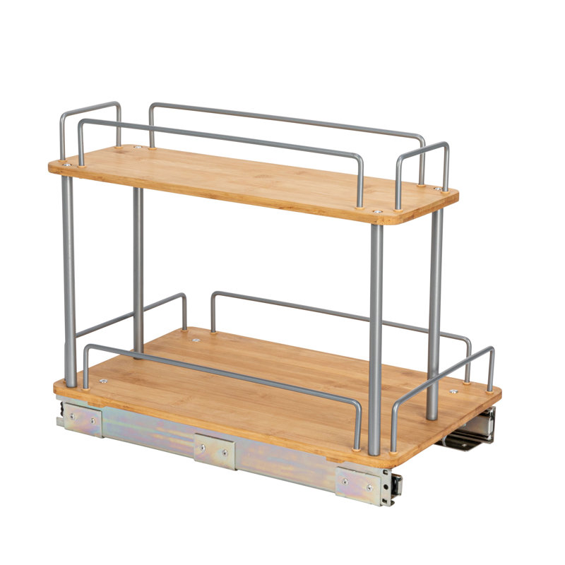 Elizandra Glidez Steel and Bamboo Pull-Out/Slide-Out Storage Organizer for Under Sink or Cabinet Use - 2 -Tier Design - Fits Standard Size Cabinet or Shelf