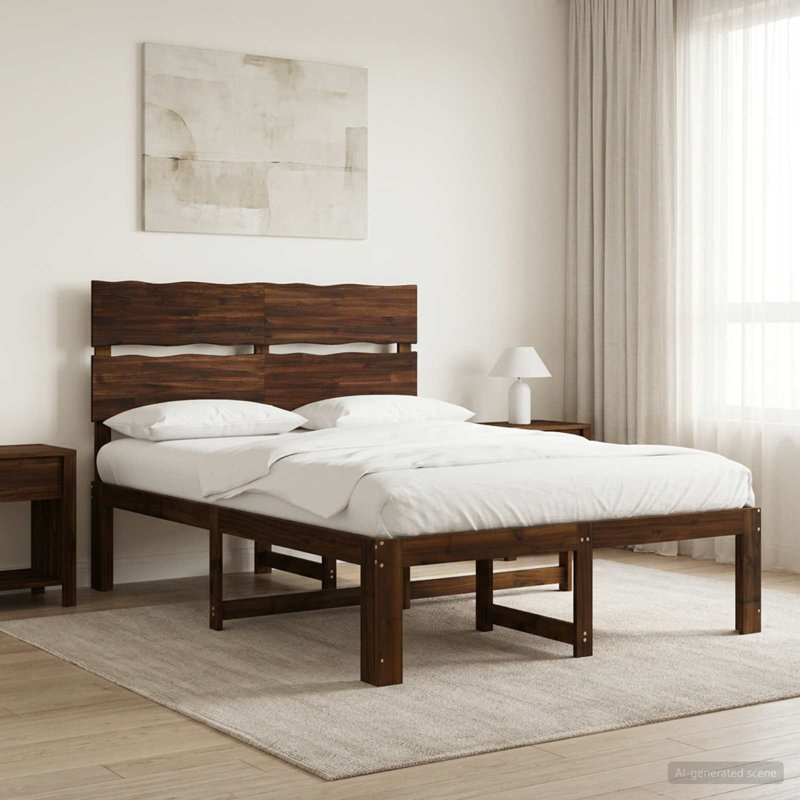 Solid Wood Bed Frame, Kingsize (5'), Dark Brown