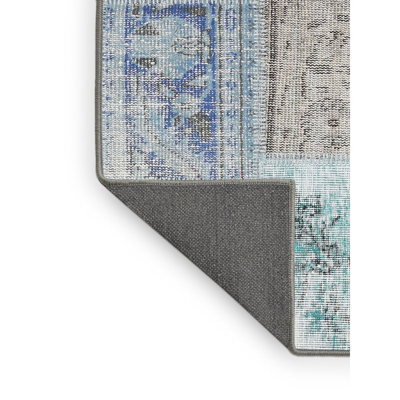 Tapis bleu/gris contemporain, Rectangle 2 pi x 4 pi
