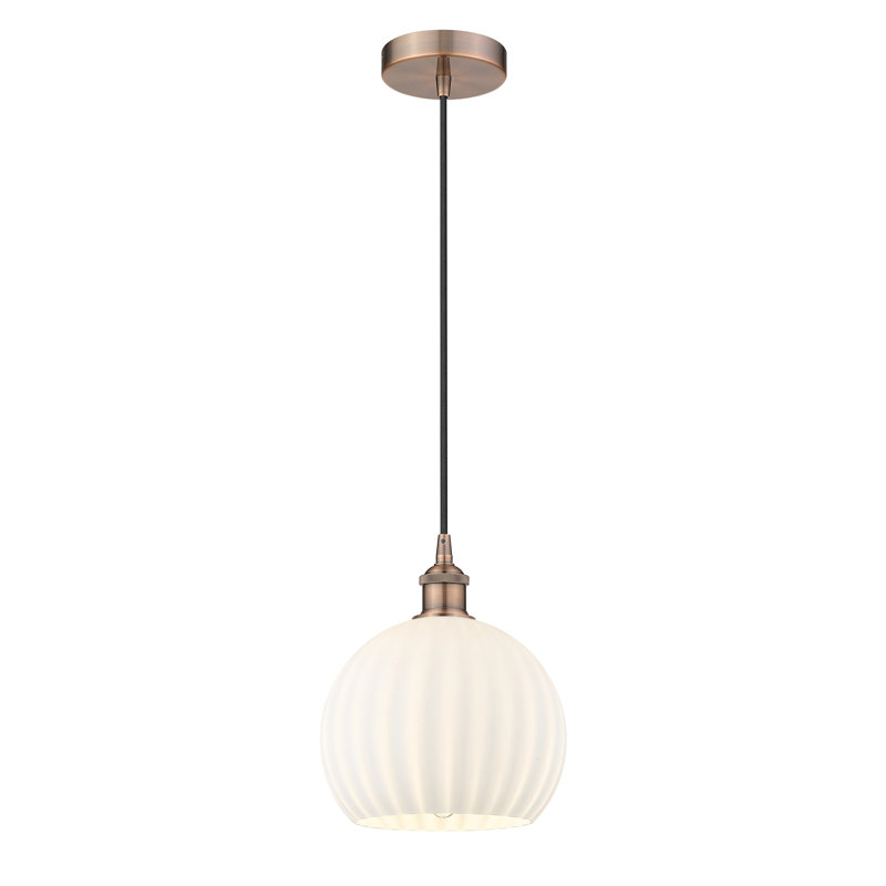 Edison Venetian 1 Light Cord Hung Pendant-616-G1217, 11.75" H x 10" W x 10" D, Antique Copper