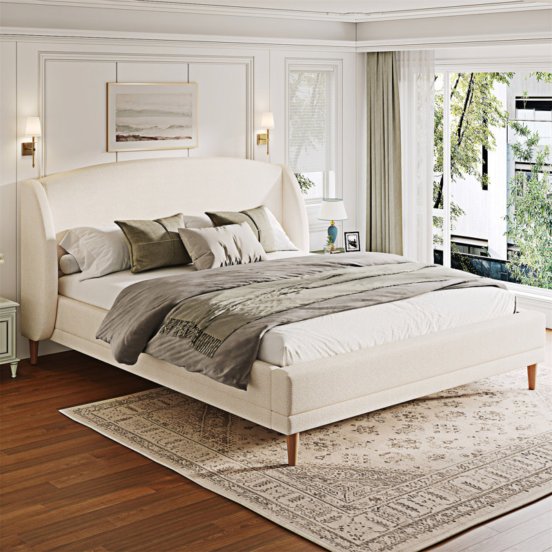 Upholstered Platm Bed With Wingback Headboard
