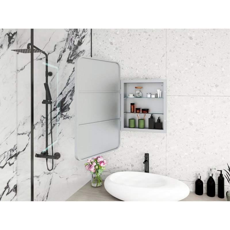 Armoire à pharmacie murale à miroir rectangulaire argentée, miroir de maquillage équipé à DEL, 3 variations de couleur, 2 tablettes amovibles en verre trempé, armoire de salle de bain avec lumières réglables, articles de toilette