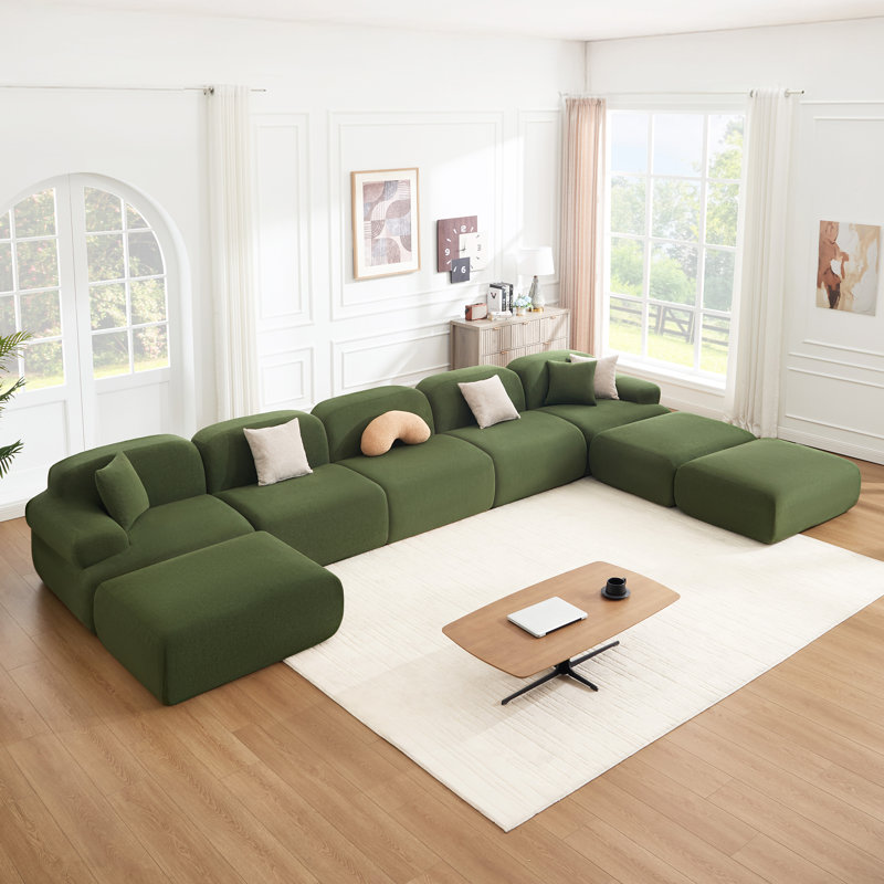 188" U Shaped Sectional Oversized Modular Sofa Chenille Corduroy Compression Sofa, Green Polyester Blend
