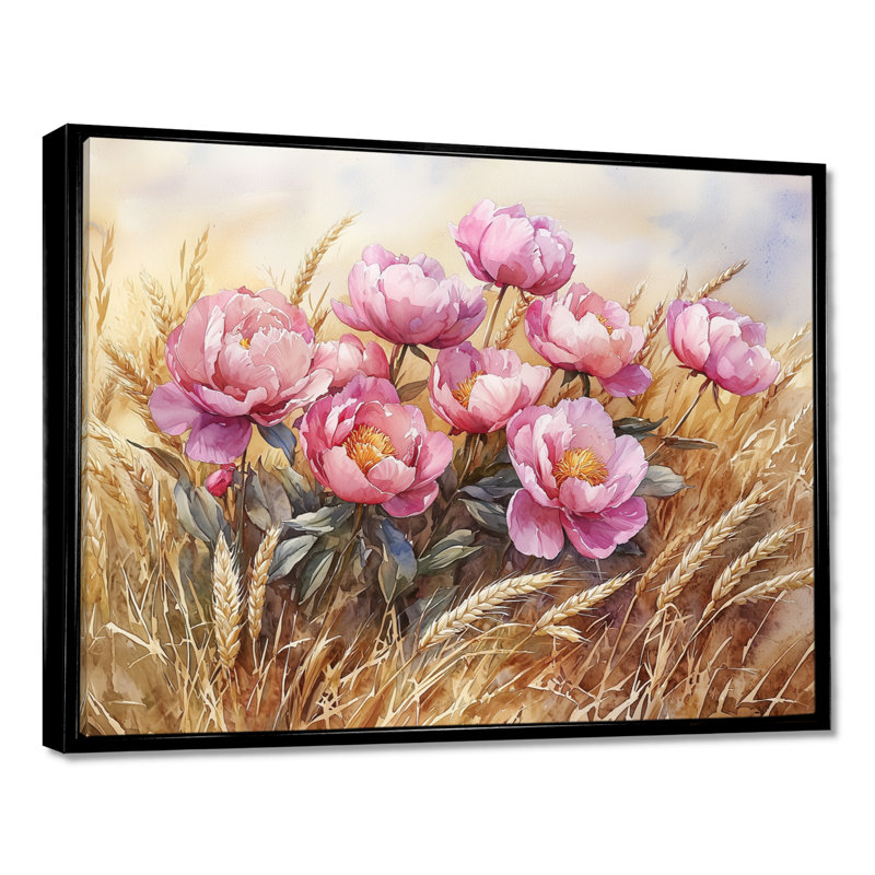 Ikisha pivoines dans le champ de blé II - pivoines, art mural, Noir, noir, noir, noir, H 12 po x l 20 po