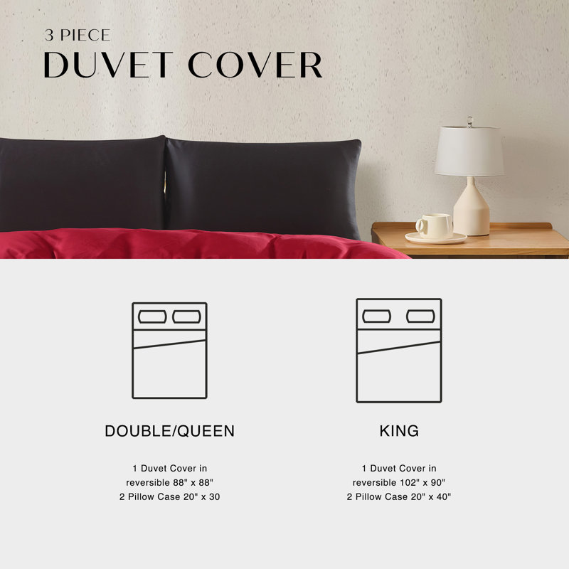 Rayon From Bamboo Flatweave Duvet Cover, Black/Red, Full Duvet Cover + 2 Full Pillowcase