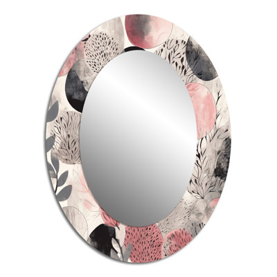 Pink Grey Minimalims Fludity - Pink Oval Wall Mirror Decor