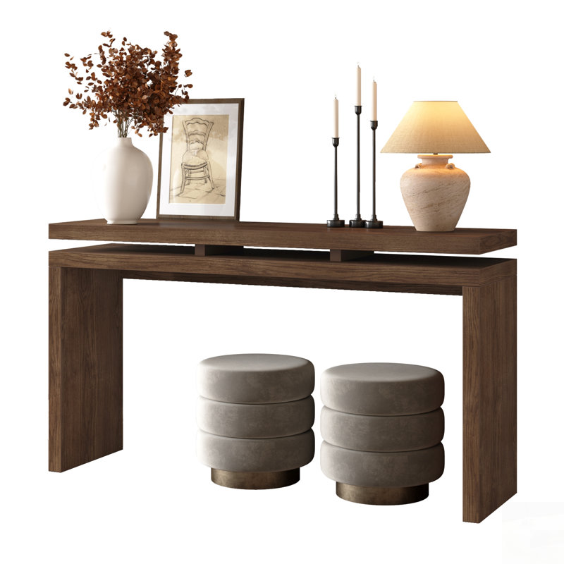 Retro Wooden Entryway Table with Double Board Suspension Design, Antique Rustic Brown