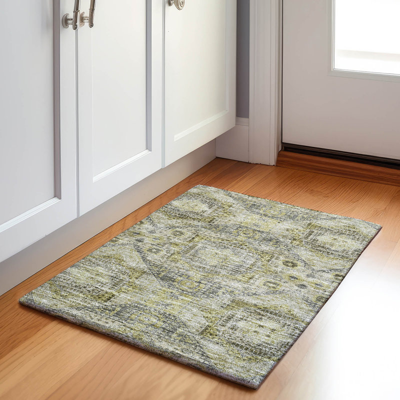 Machine Washable Indoor/Outdoor Xhevrie Khaki Rug, Rectangle 1'8" x 2'6"