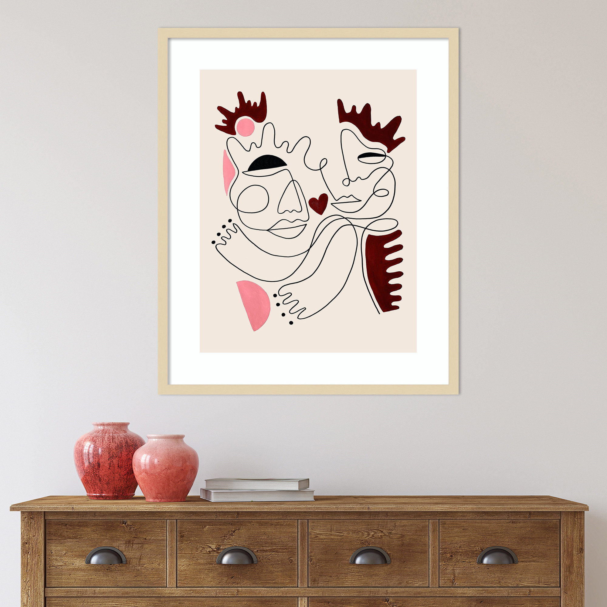 Love Yours by Shatha Al Dafai, 33.38" H x 27.38" W x 0.875" D, Natural Framed