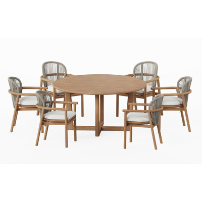 4 Seats 5 Pcs Grade-A Teak Wood Dining Set: 60" Sema Round Table And 4 Fensee Arm Chairs #11FN3404