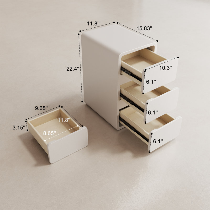 Annice Agripina Nightstand -Bedside Table with Drawers, Nightstand with Leather Surface for Bedroom, 11.9"W, White, 3 Drawers