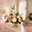 Soft Pink Faux Silk Flower Arrangement in Gold Vase
