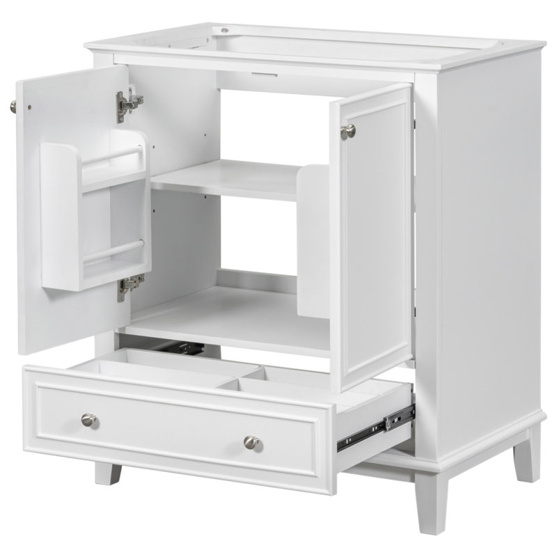 Meuble-lavabo 30 po sans lavabo, base seulement, armoire de salle de bain multifonctionnelle avec portes et tiroir, structure solide et panneau de fibres à densité moyenne