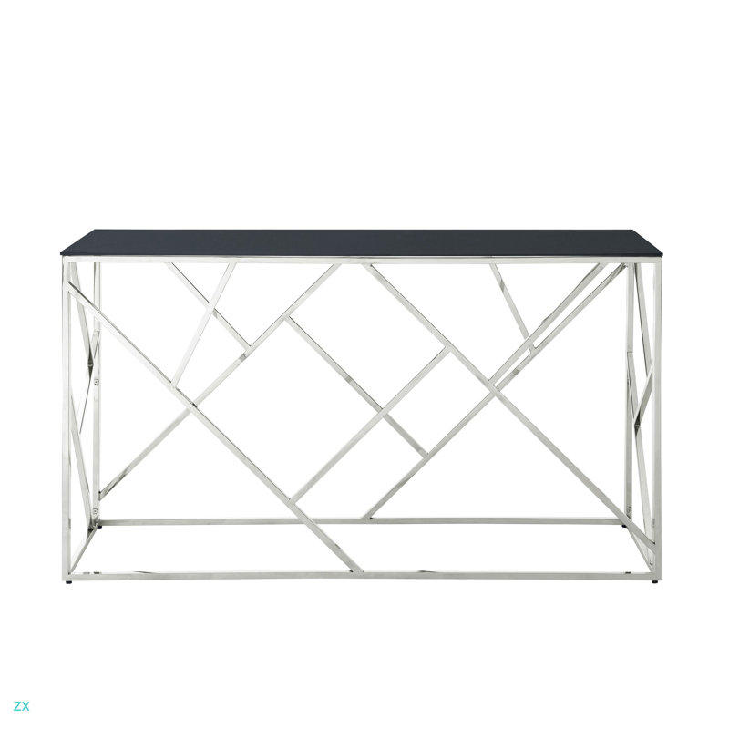 Welton Console Table, Chrome, Black, 30.7" H x 55.1" W x 17.7" D