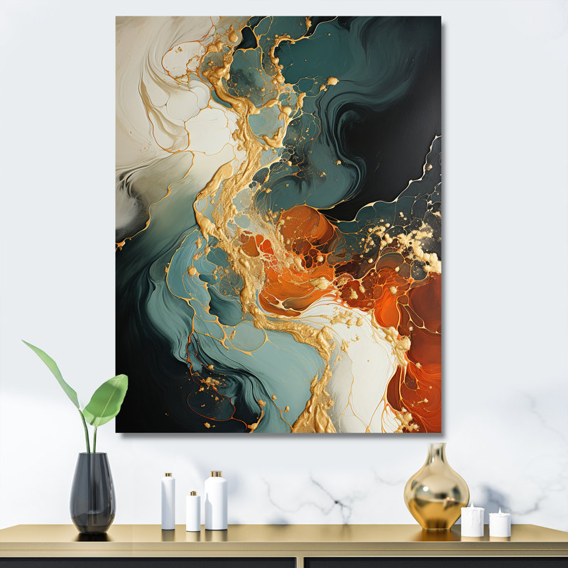 Tempête de pierre orange IV - art mural abstrait, Toile tendue, H 32 po x l 24 po x P 1 po