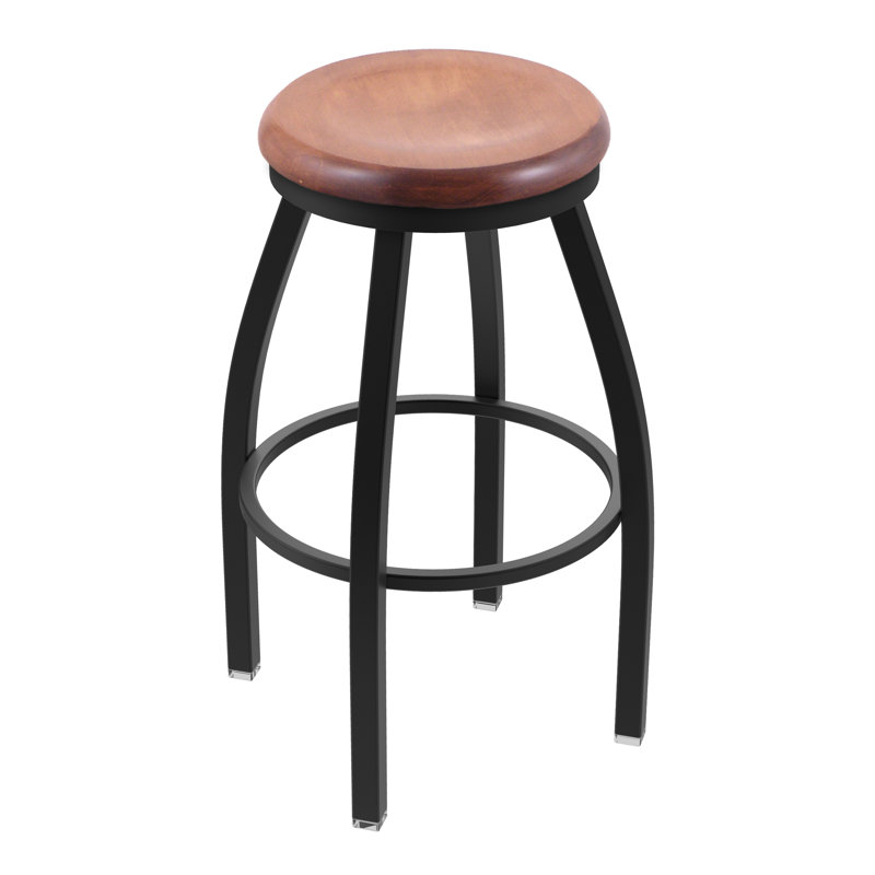 802 Misha Swivel Bar Stool, Natural Maple, Black Wrinkle, Extra Tall (36" Seat Height)