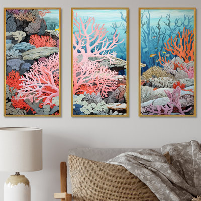 Ensemble de décorations murales colorées corail et anémones II - corail côtier sous l'eau