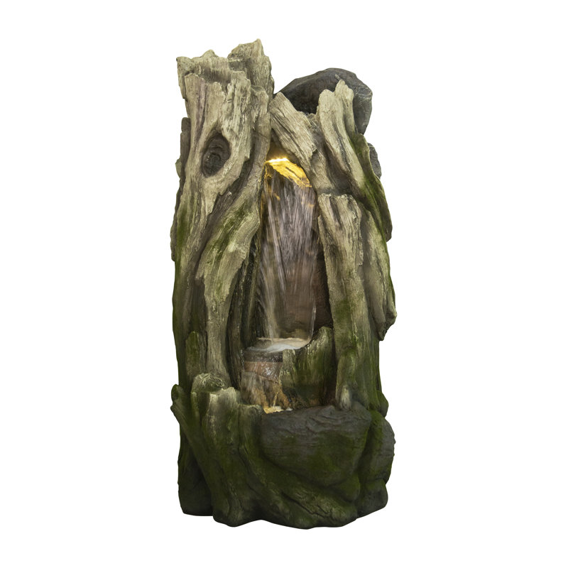 Fontaine d'extérieur à tronc d'arbre avec lumières DEL blanc chaud