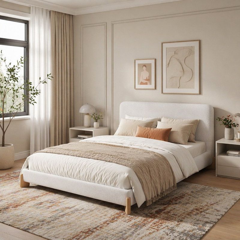Lit tapissier, Full, White+Boucle