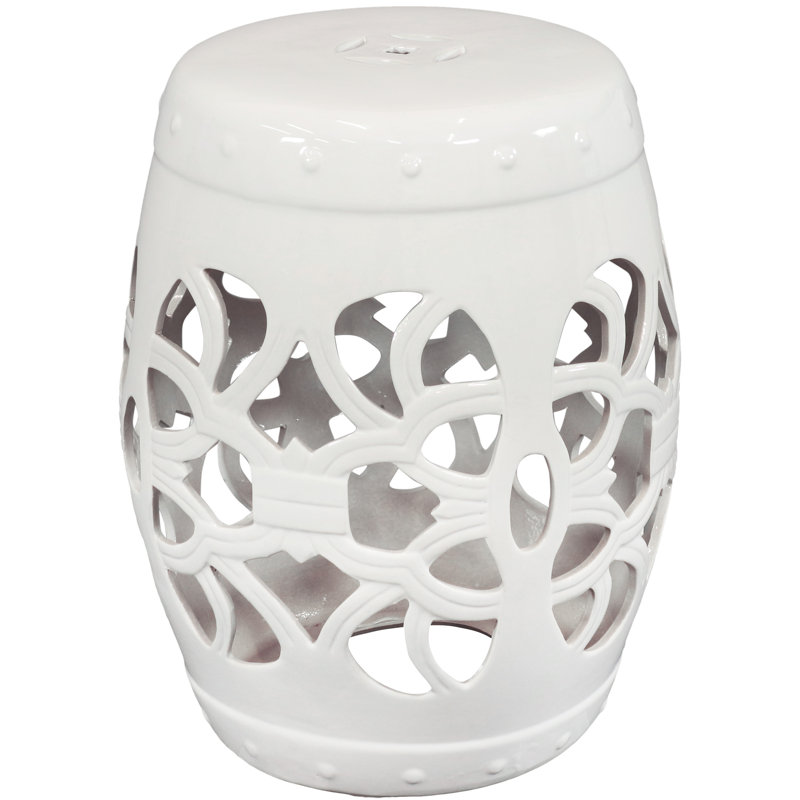 Tabouret de jardin en céramique quadrilobe Kyran, Blanc