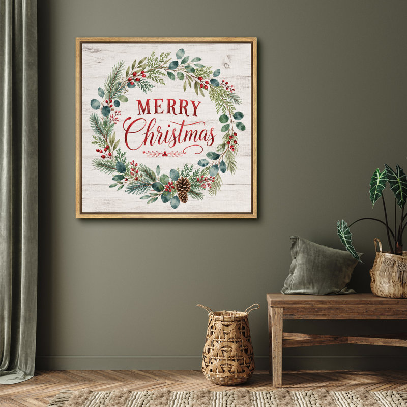 Illustration de couronne de Noël rustique, photos de salle à manger, impression sur toile encadrée, Cadre naturel