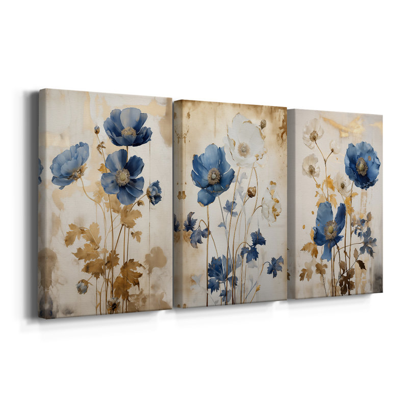 FLORAL Series LXIV  -Custom Wrapped Gallery Canvas - 3 Pieces, 12" H x 24" W