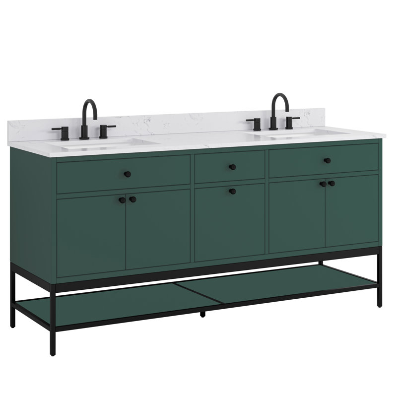 Latitude Run Bova 72 in. Double Bathroom Vanity with Engineered Stone Top, Green