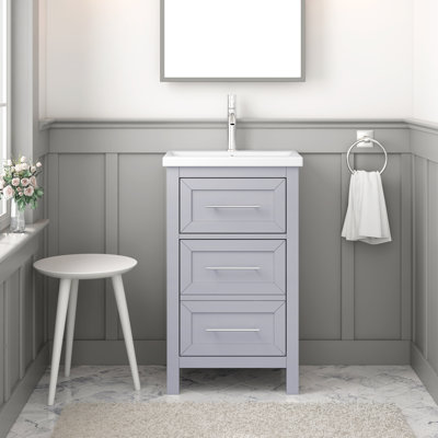 Lumiere 20 po X P 16 po P 35 po Meuble-lavabo simple H avec finition blanche et plateau en céramique blanche